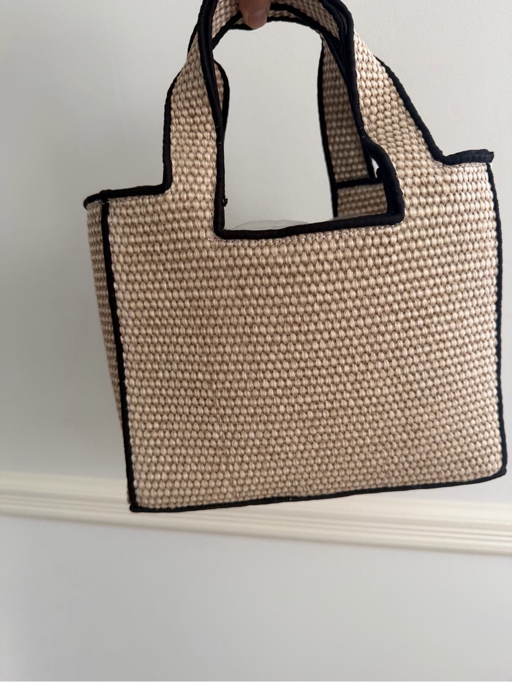 Beige Tote with Black Trim and Logo NWT - Picture 2 of 6